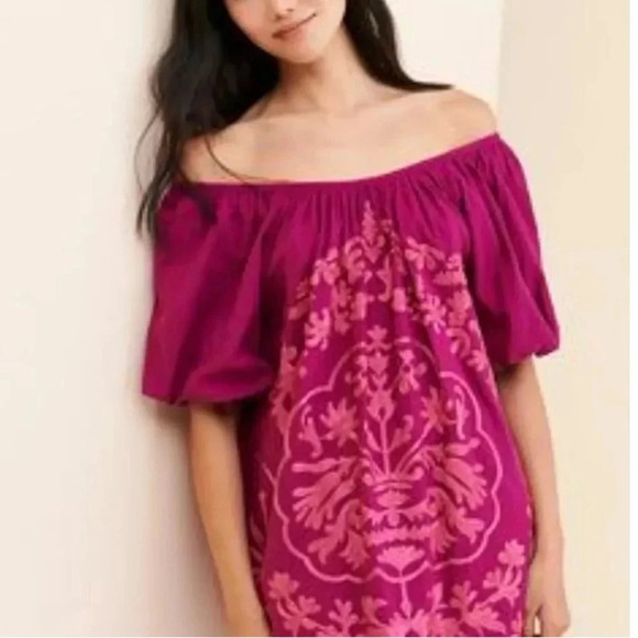 NWT Free People Fiona Embroidered Mini Dress Bright Plum Size Medium - Picture 2 of 11
